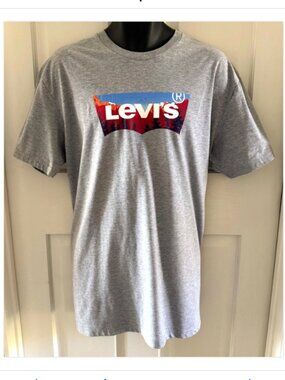 Levi's Mens Gray Graphic Batwing Mountain Logo Tee Short Sleeve T-Shirt XL EUC